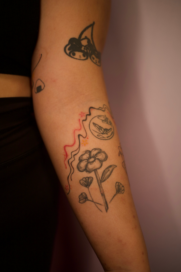 Freehand Swirly Elbow Wrap Tattoo