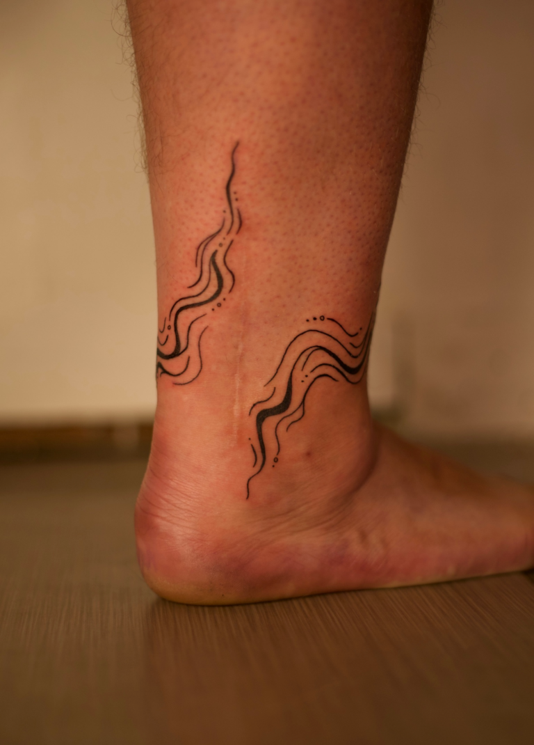 Freehand Swirly Ankle Wrap Tattoo