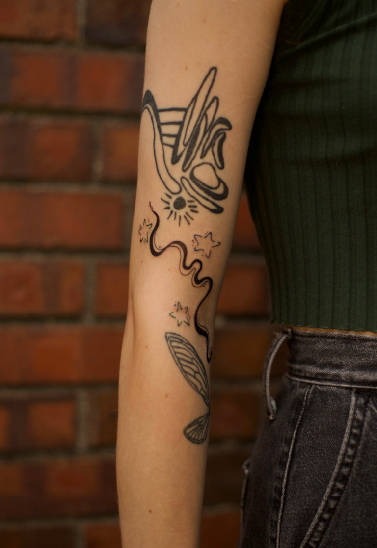 Swirly Stars Elbow Wrap Tattoo