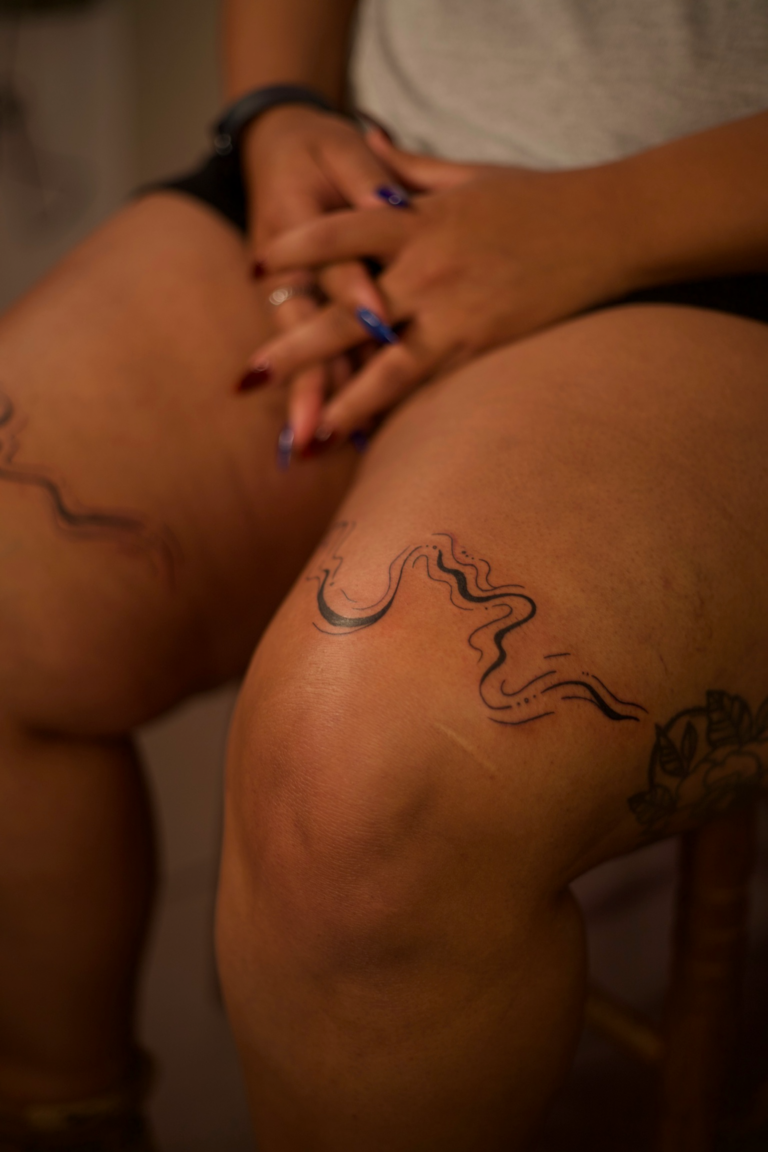 Freehand Swirly Thigh Tattoos