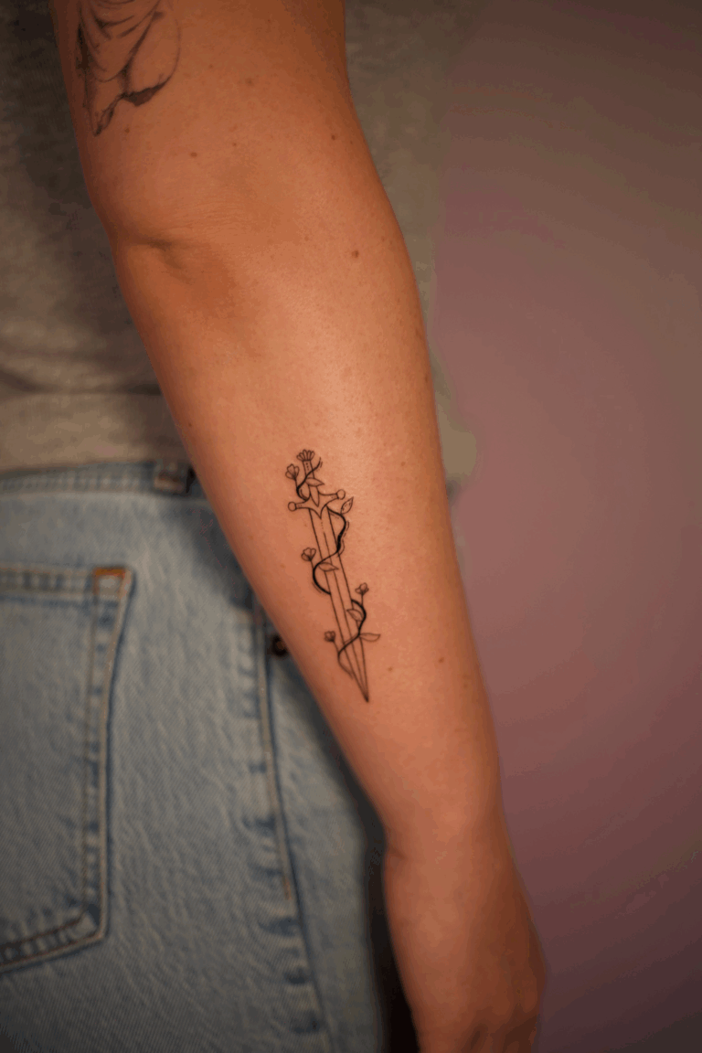 Sword and Flowers Tattoo