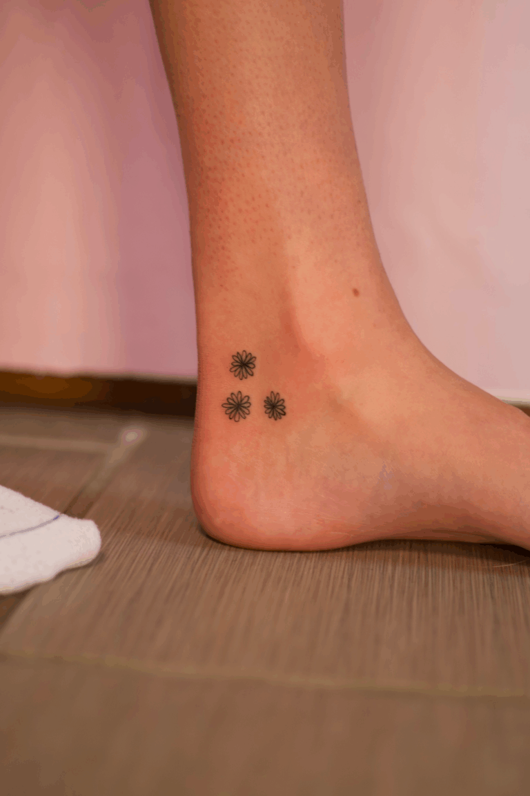 Tiny Flowers Ankle Tattoo