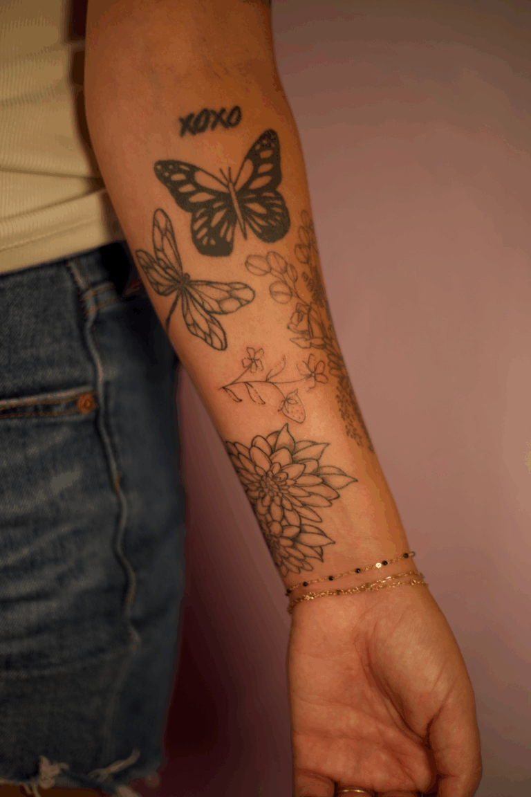 Floral Strawberry Gap Filler Tattoo