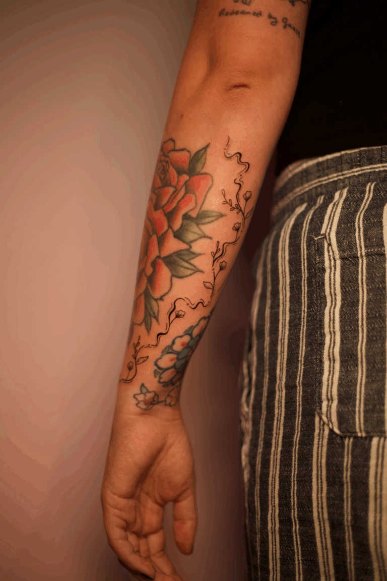 Floral Swirly Gap Filler Forearm Tattoo