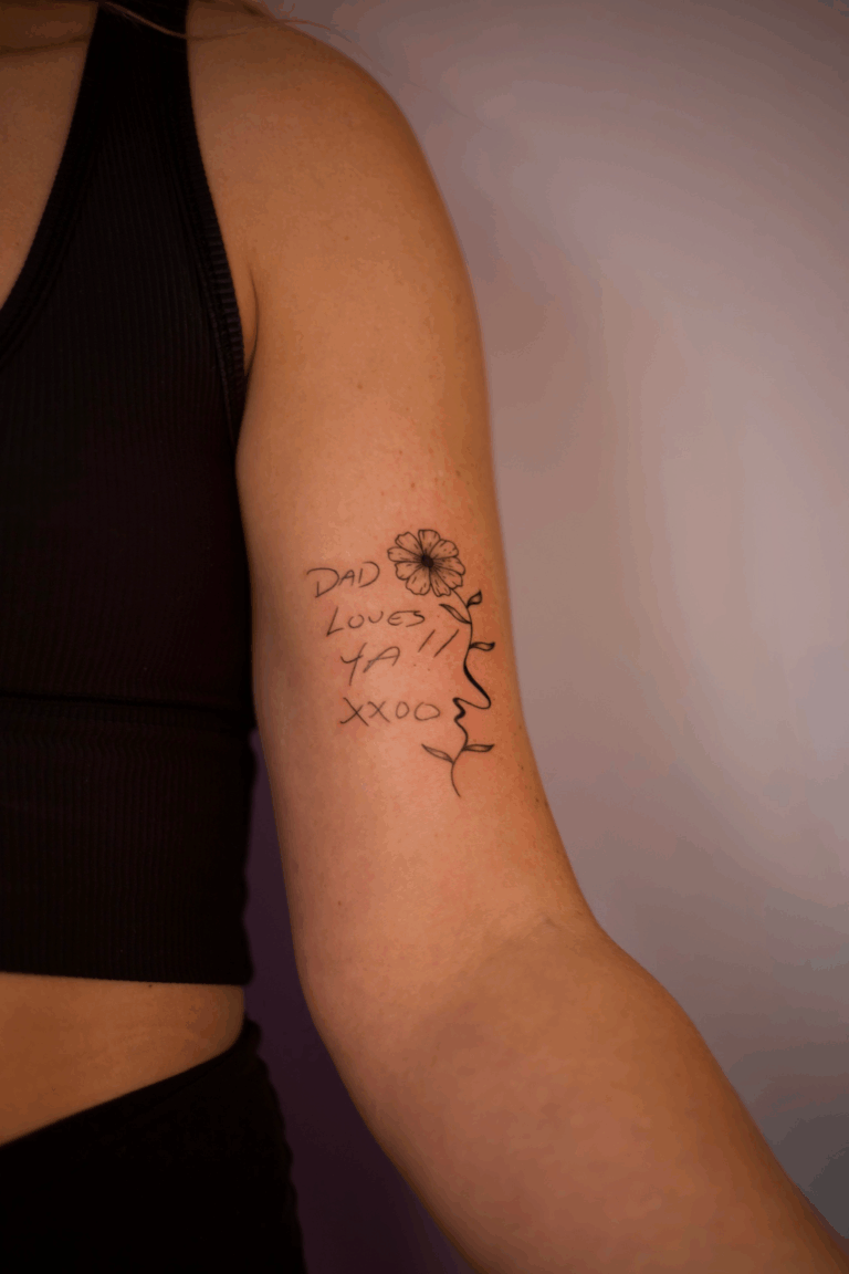 Flower and Handwriting Tattoo